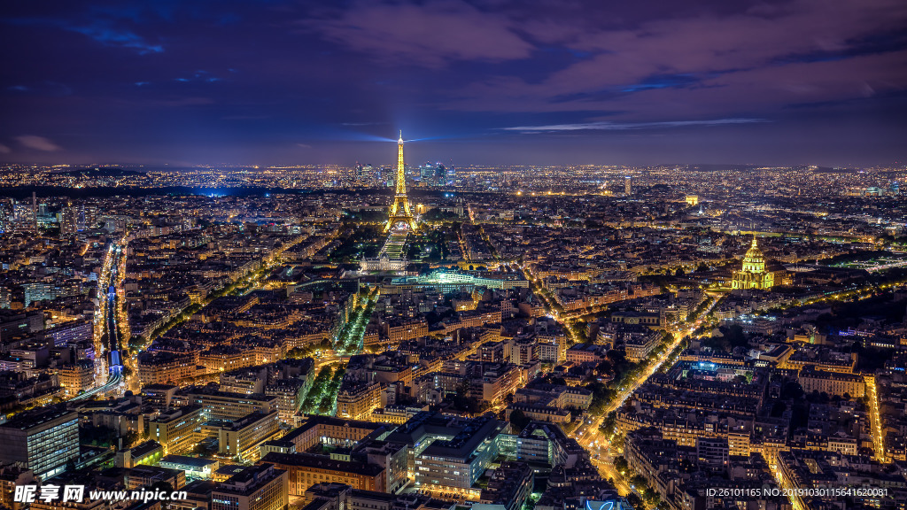 航拍巴黎夜景摄影