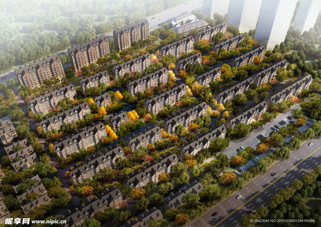 地产住宅鸟瞰3D效果图高清图片