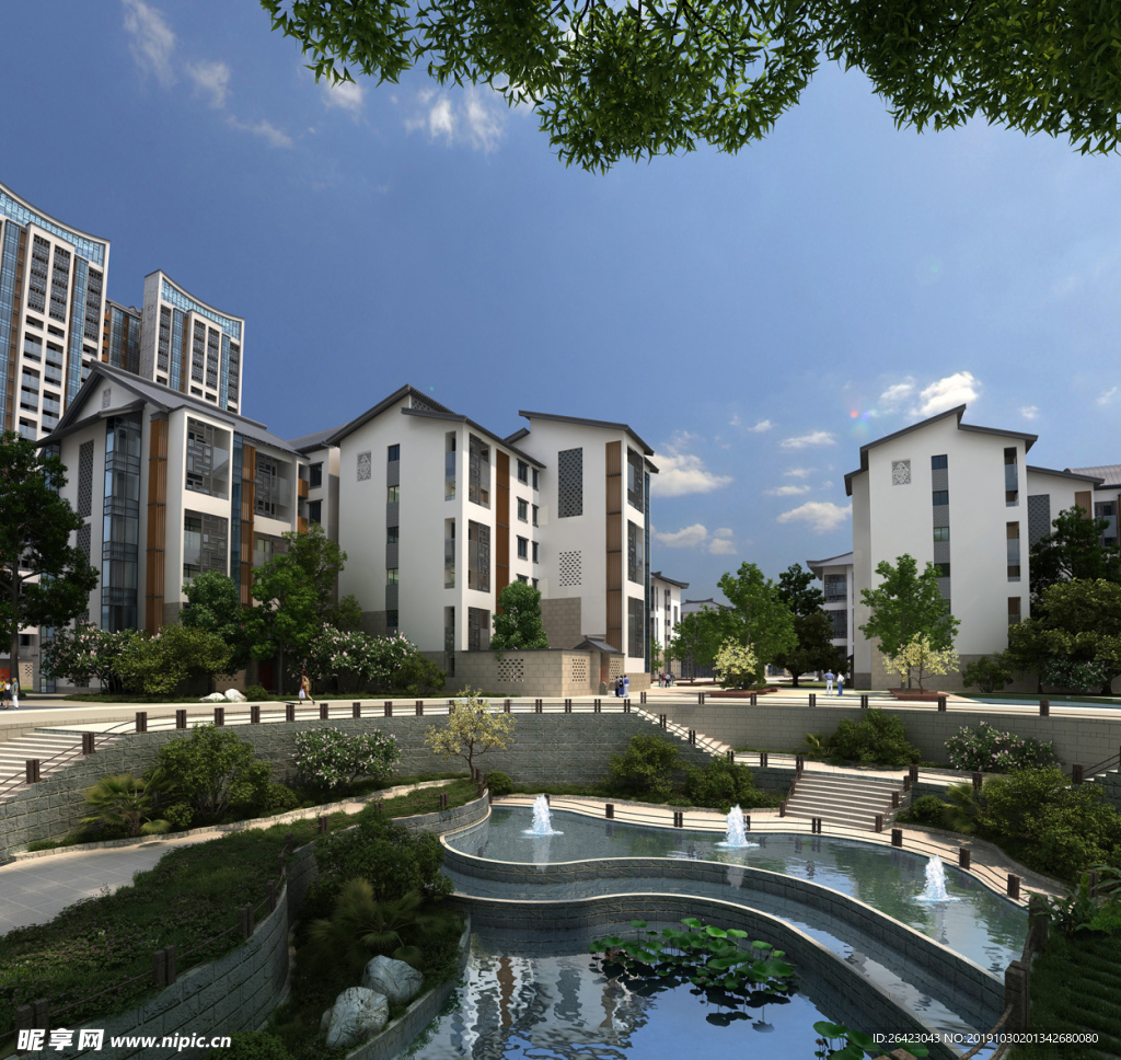 地产高档小区3D效果图高清图片