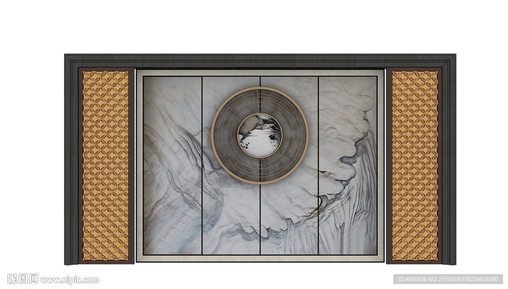 中式室内背景墙模型