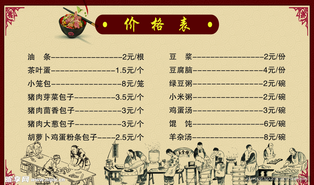 价格表