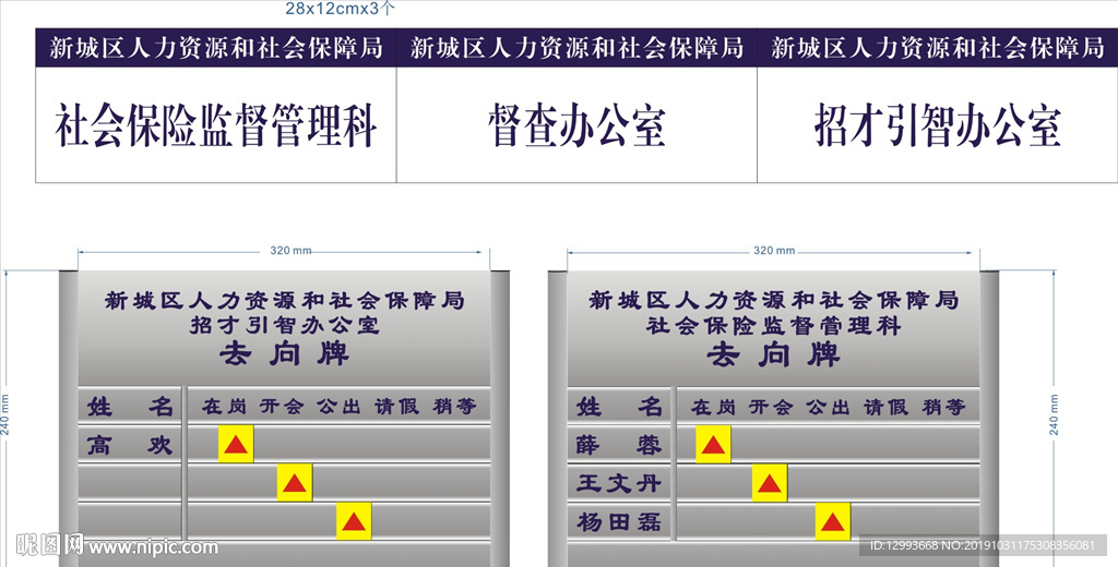 人力资源部型材去向牌效果图