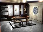 3D餐桌大厅概念