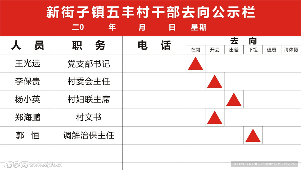 工作干部人员去向牌