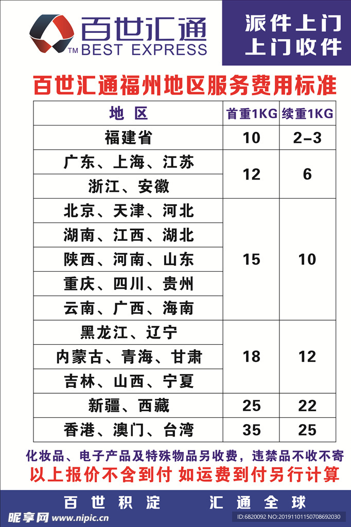 百世汇通 服务费用标准