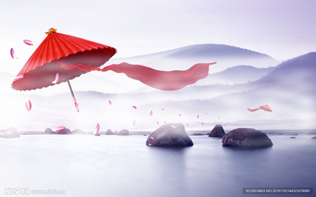 空中的红伞