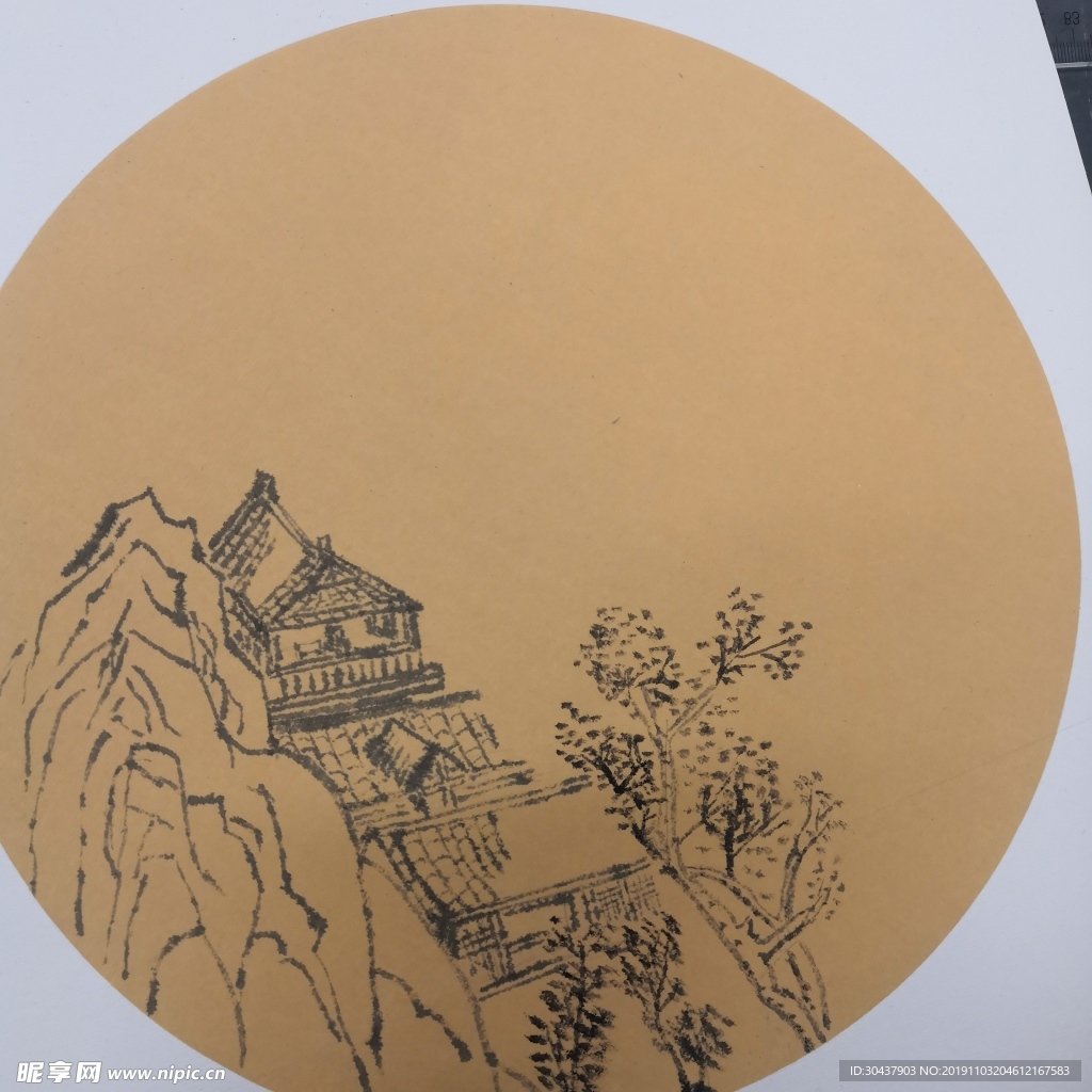 水墨画山村乡水