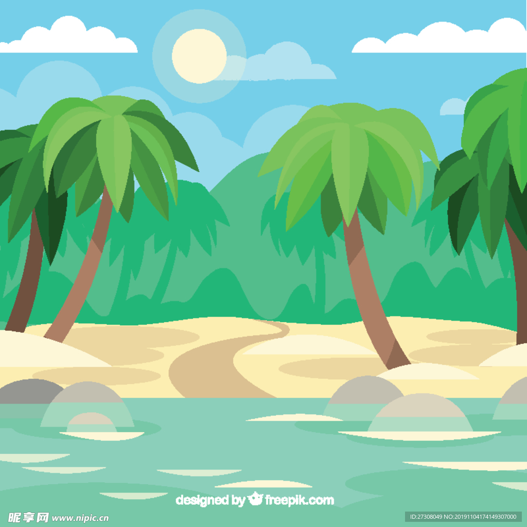 海滩背景与棕榈