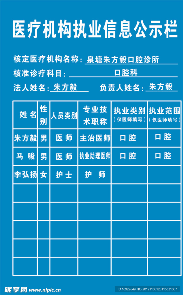 医疗机构执业信息公示栏