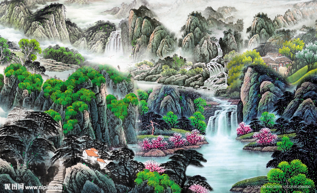 山水国画背景墙