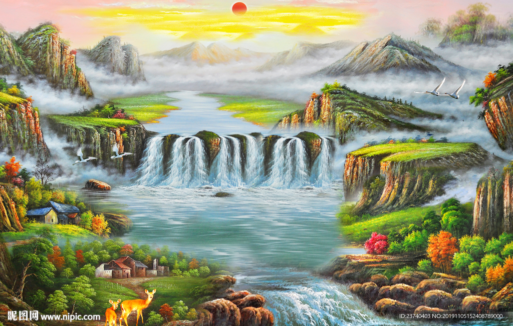 电视背景墙 油画