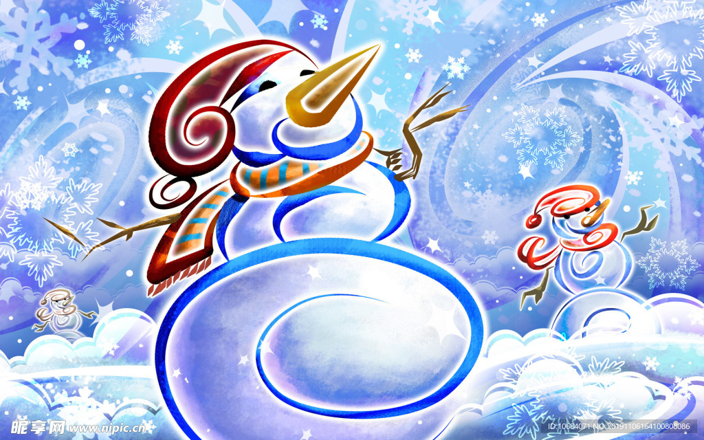 高清创意手绘卡通冬季雪人插画