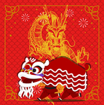 中国风龙红色舞狮子