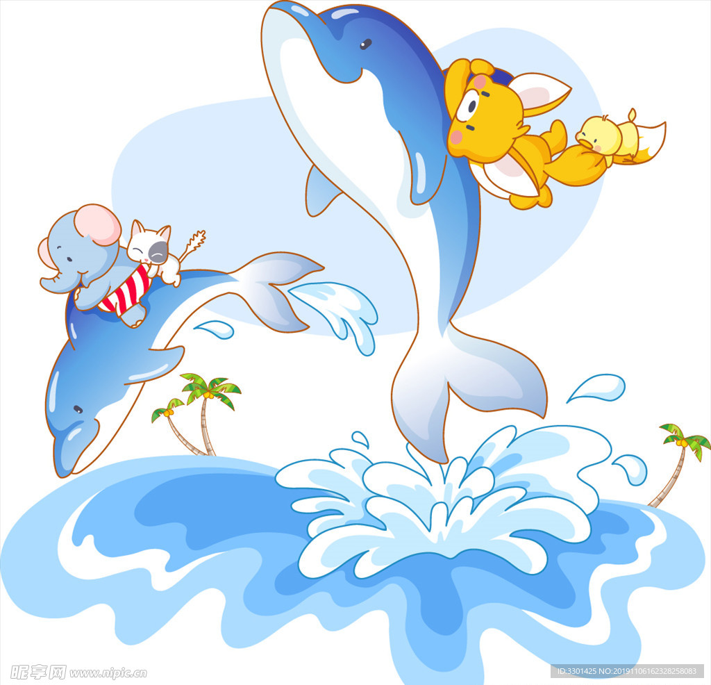 卡通动物系列 骑海豚