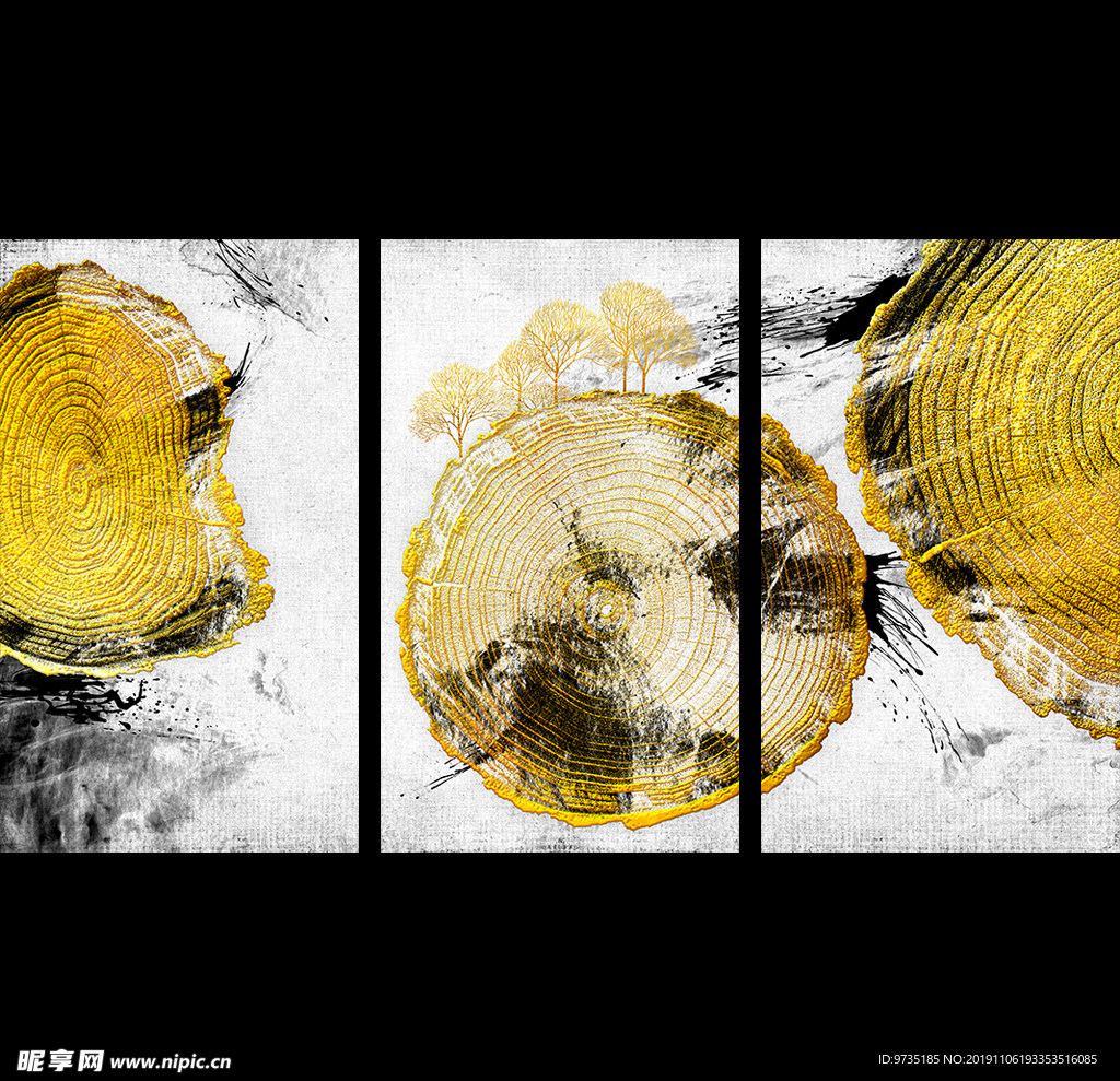 金箔年轮木头抽象新中式装饰画
