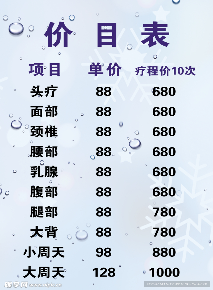 价目表