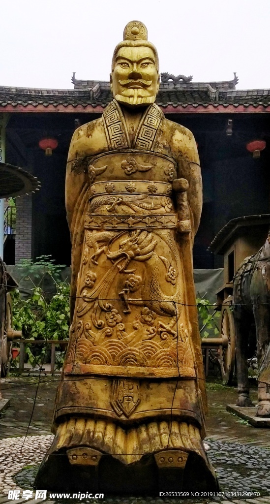 黄龙溪景点 兵马俑 帝王雕像