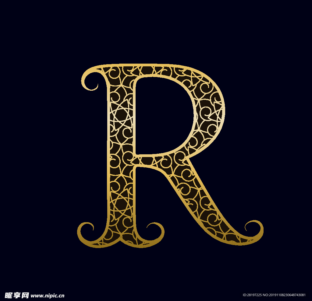 矢量金属花纹字母