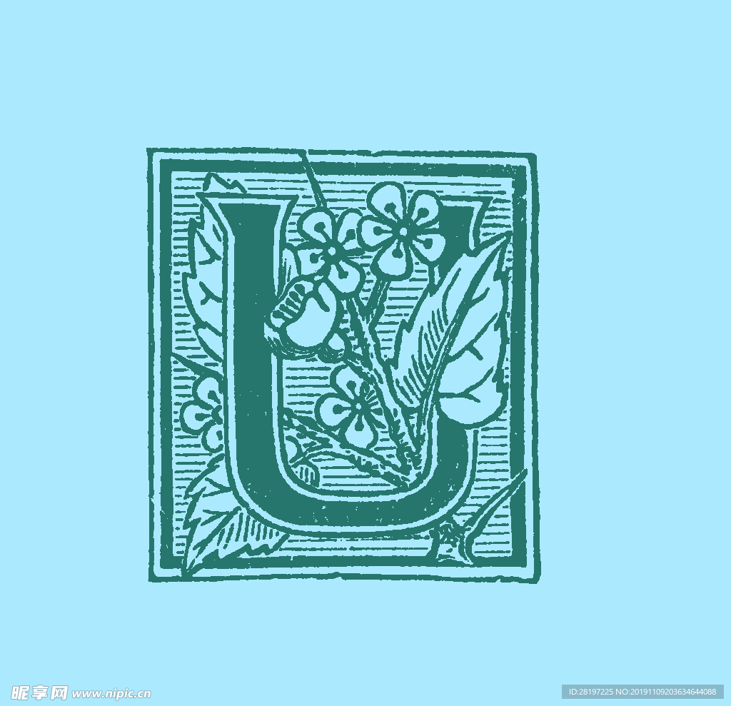 矢量欧式花纹字母