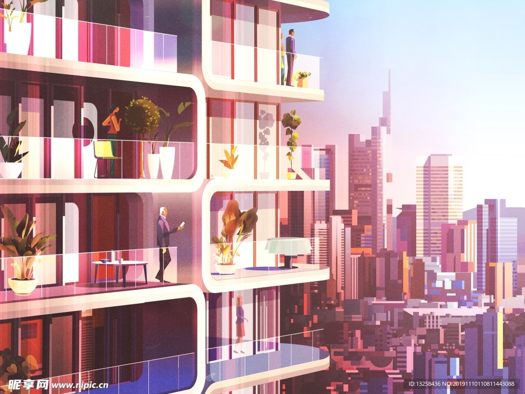 彩色城市插画风景建筑