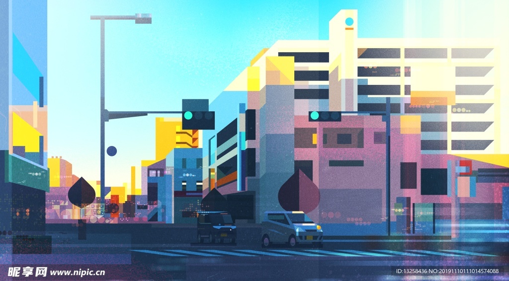 彩色城市插画风景建筑