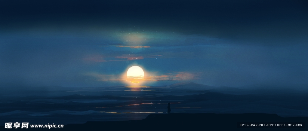 群山天空月亮夜色风景