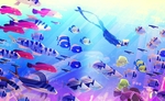 彩色海底插画鱼群潜水