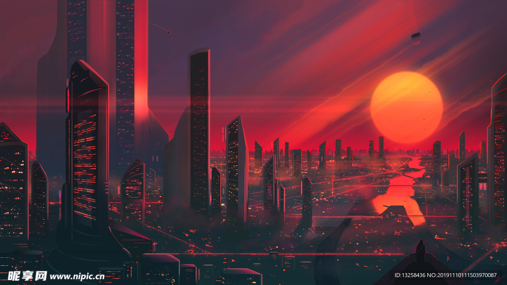 城市彩色插画风景背景