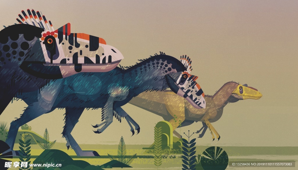 彩色插画恐龙动物背景