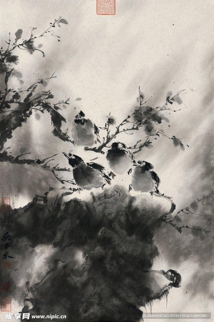 装饰画花鸟虫鱼水墨画
