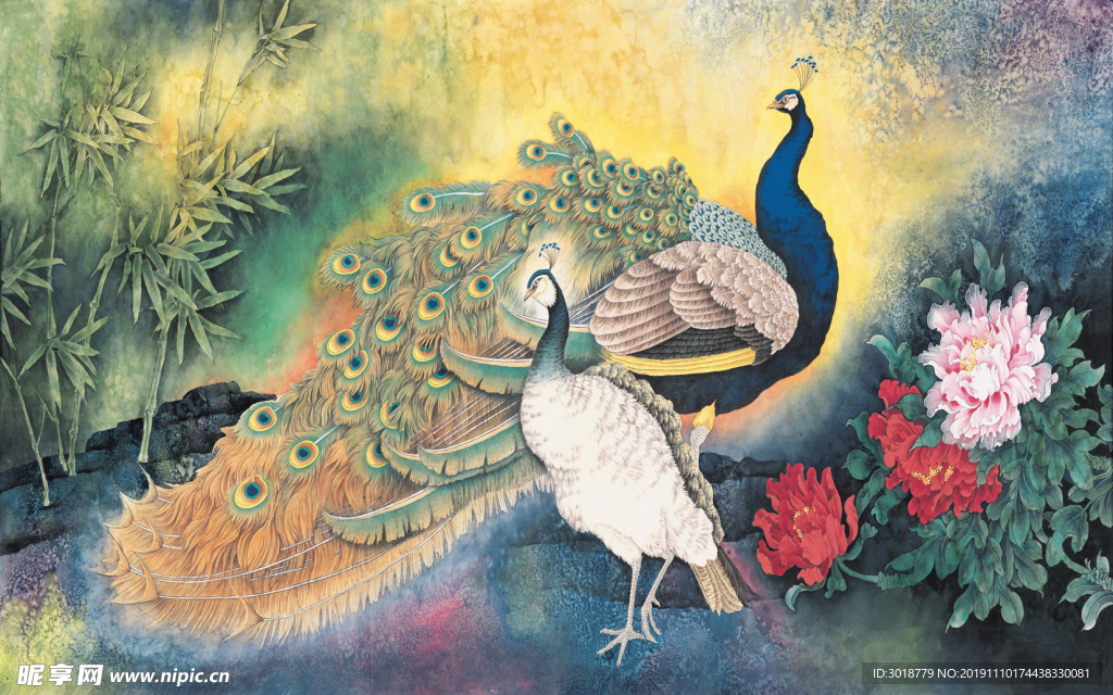 孔雀花鸟画