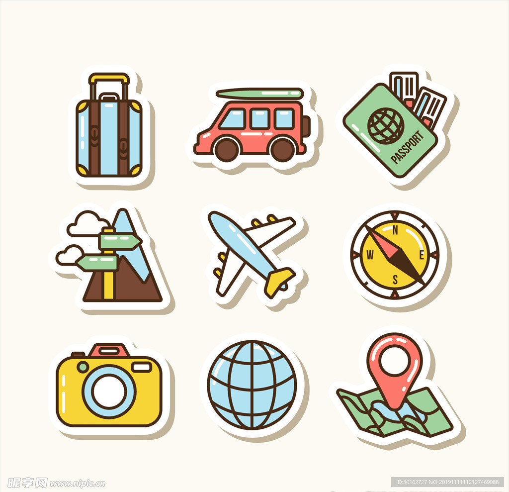 可爱卡通旅行主题图表ICON