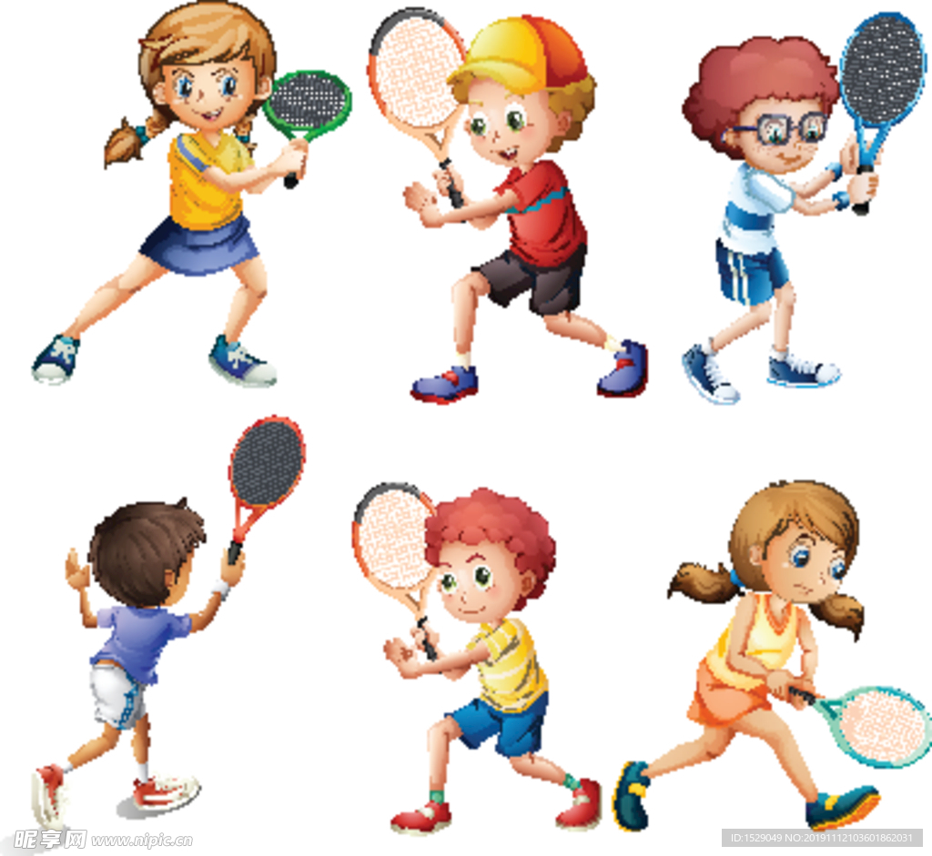 卡通儿童网球动作