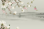 新中式玉兰花山水背景墙图片