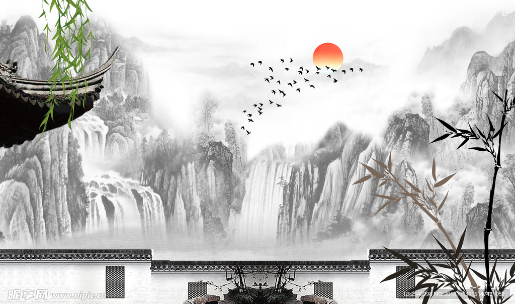徽派山水背景墙