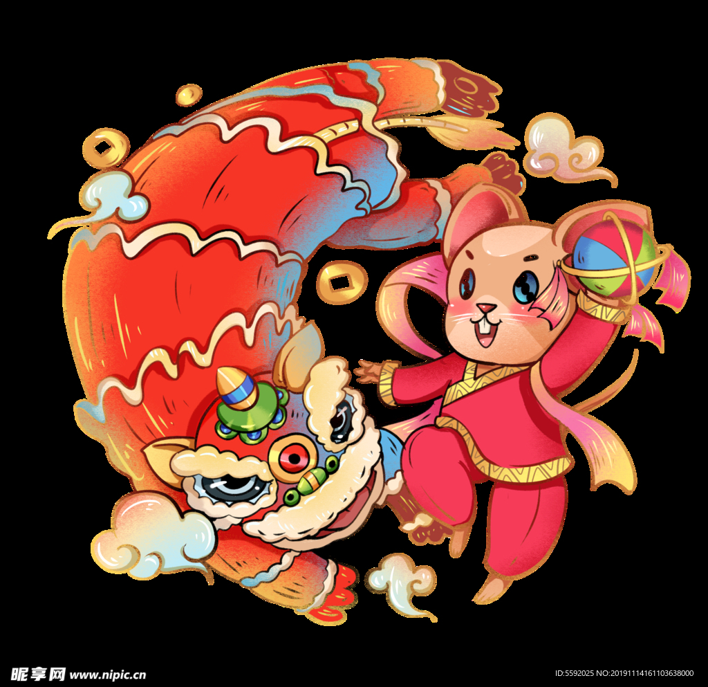 2020春节鼠年舞狮元素配图
