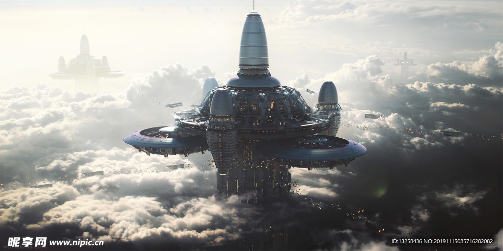 天空云彩飞行城市建筑