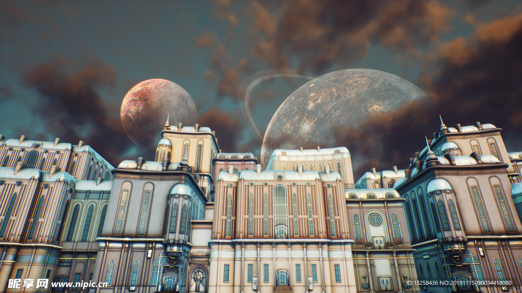 房屋建筑星球背景