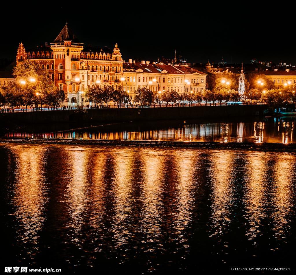 欧美古典街道夜景