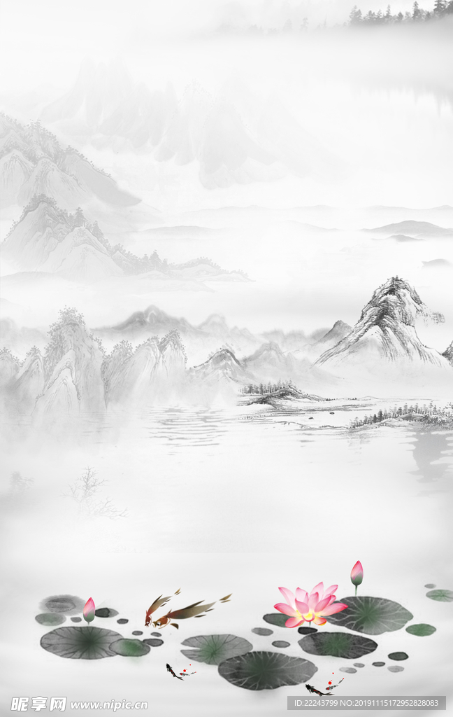 中国风水墨工笔背景