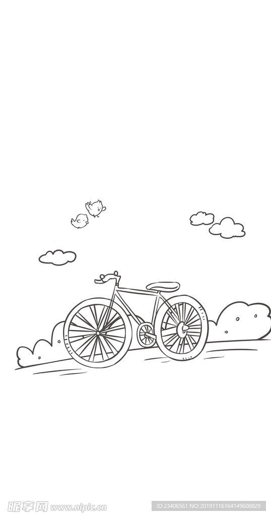 手绘线条风景自行车公园