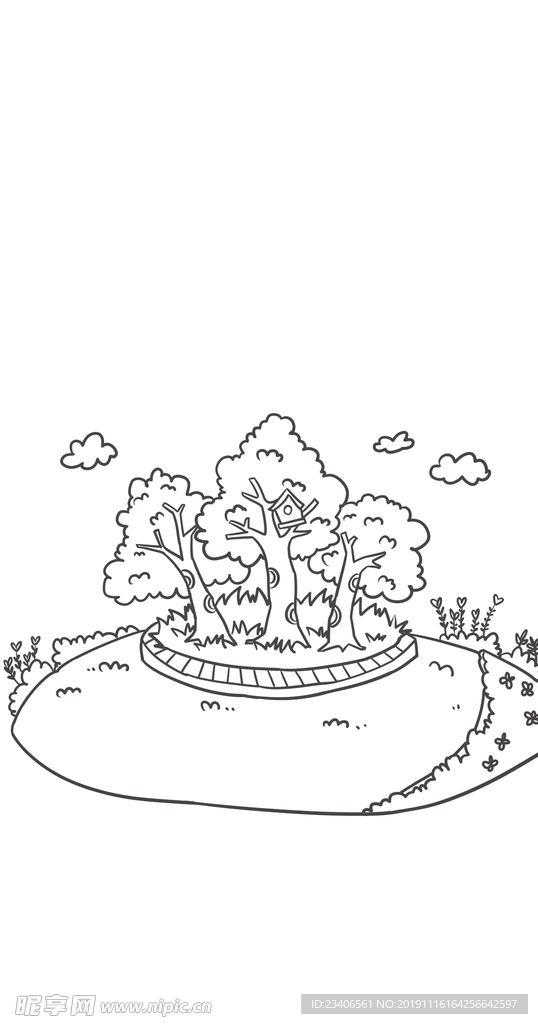 手绘线条风景公园