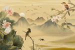 工笔花鸟山水背景墙