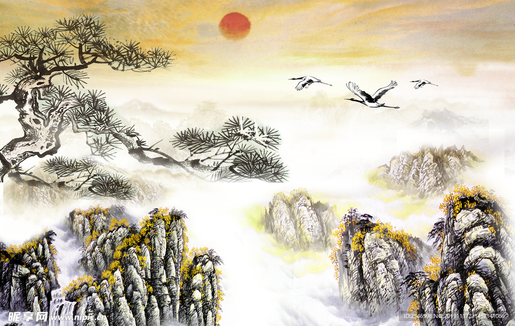 新中式山水背景墙