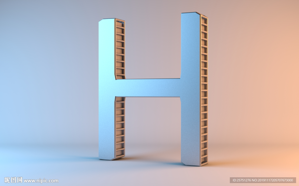 C4D金属质感字母H