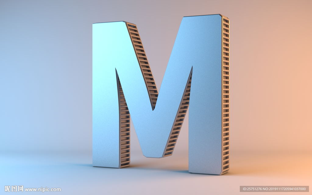 C4D金属质感字母M