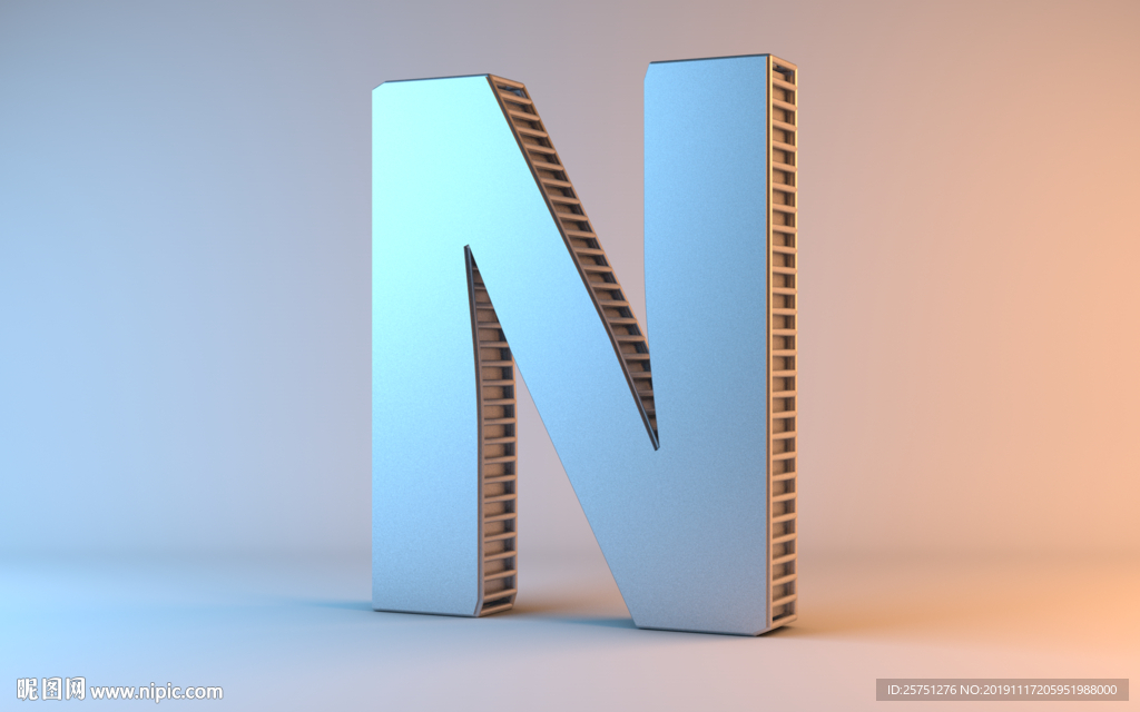 C4D金属质感字母N