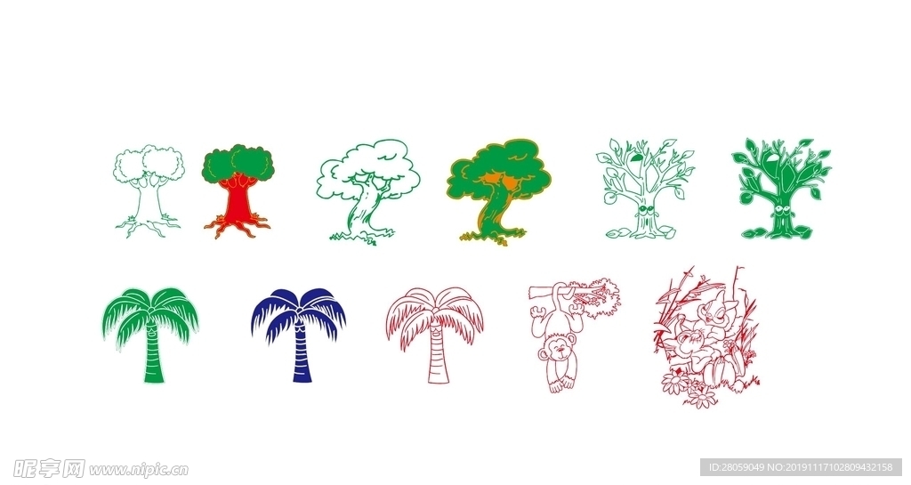 矢量大树萌树创意树多种