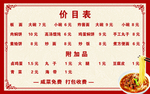 牛肉板面价目表