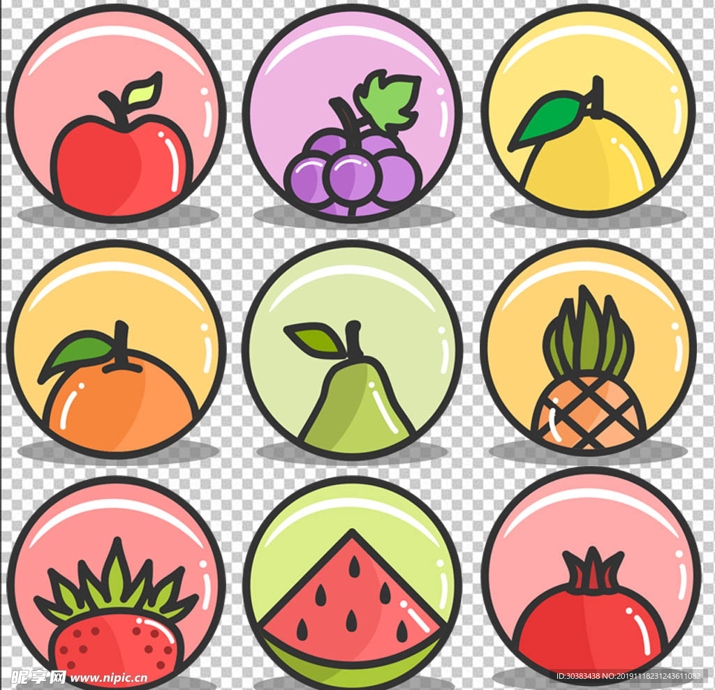 10个圆形常见水果PN免扣素材
